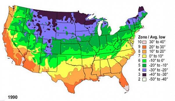 O clima da área geral é indicado pela zona de robustez das plantas do USDA